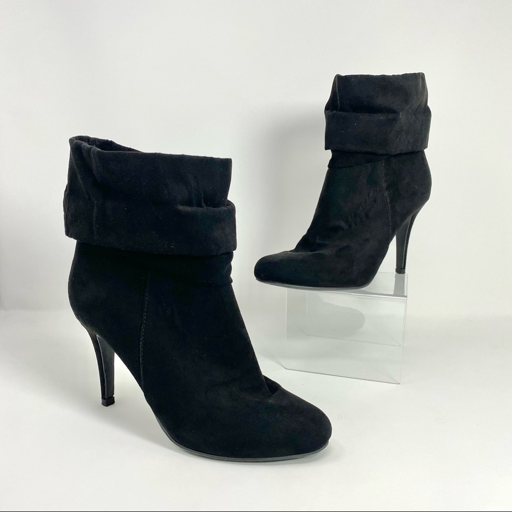 Ankle Booties Black Velvet Like Material Man-Made Pirate Boot 3” heel
